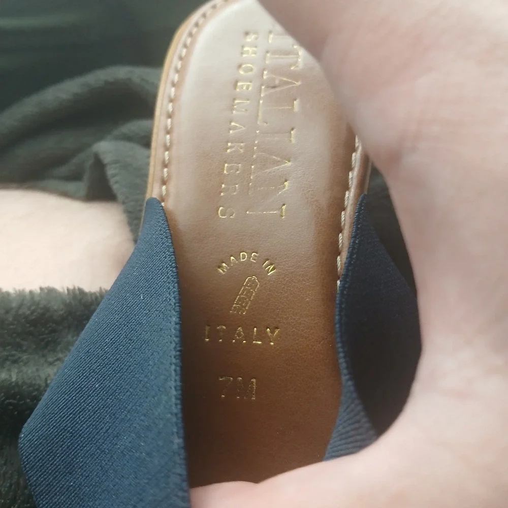 Italian Shoemakers Wedge Sandals 7M Navy Blue Gold Hardware Made in Italy